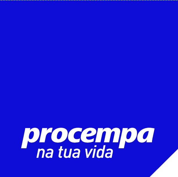 Assinatura "Selo" especial para e-mail. Quadrado azul com o canto inferior direito cortado a 45 graus, com a assinatura principal com tagline na parte inferior.