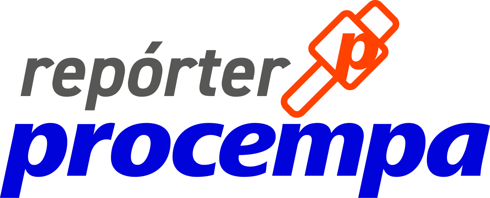 Logotipo 'repórter procempa'. No topo, a palavra 'repórter' em cinza ao lado de um ícone de microfone de mão laranja contendo a letra 'p' branca. Na base, a palavra 'procempa' em azul ocupando toda a extensão horizontal.